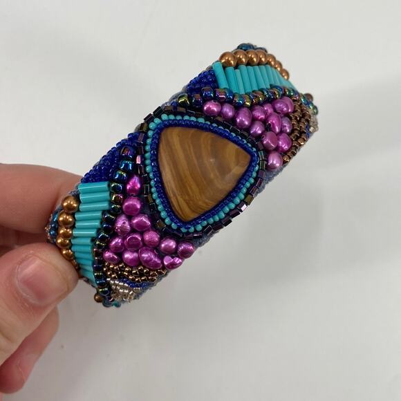 Mermaidcore Handmade colorful beaded cuff bracelet - Picture 1 of 4